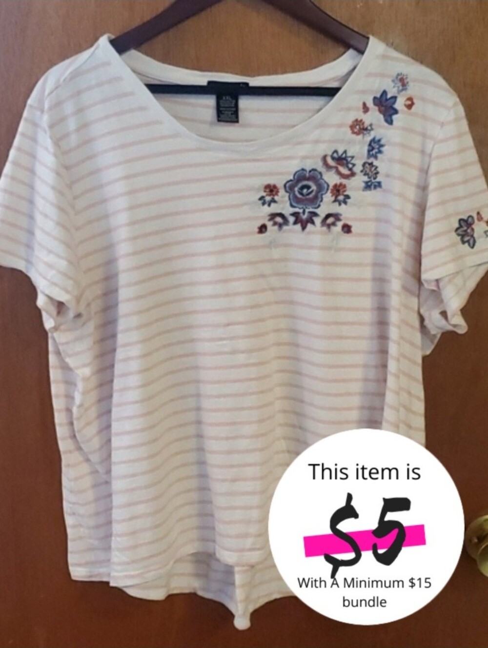 RxB floral embroidered pink white stripe T XXL